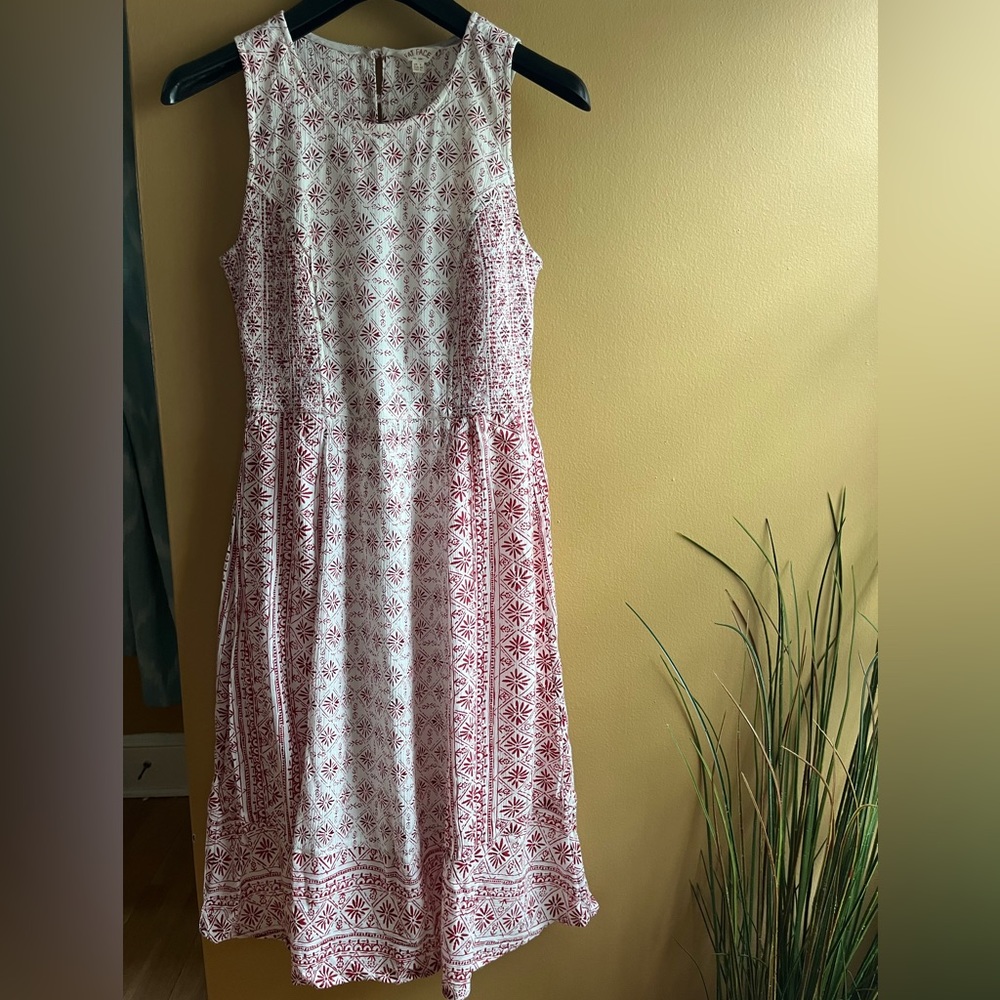 Fat Face Red and White Sleeveless Midi Dress, Size 4